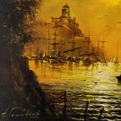 Galeão ao pôr do sol, óleo sobre tela