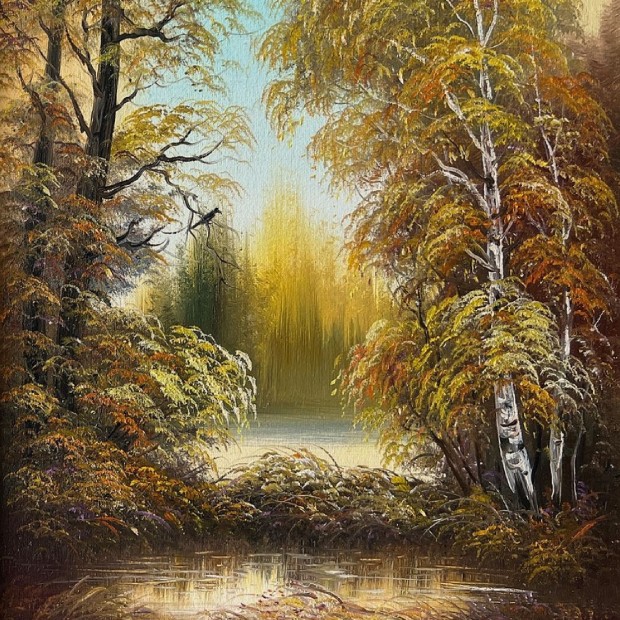 Bosque de bétulas no Outono, óleo