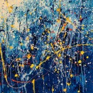 Composição em azul e ouro, acrílico sobre tela