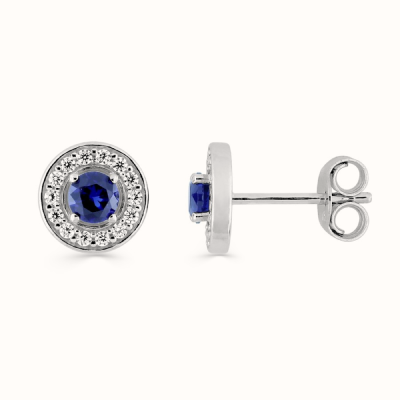 Brincos de safira com orla de diamantes